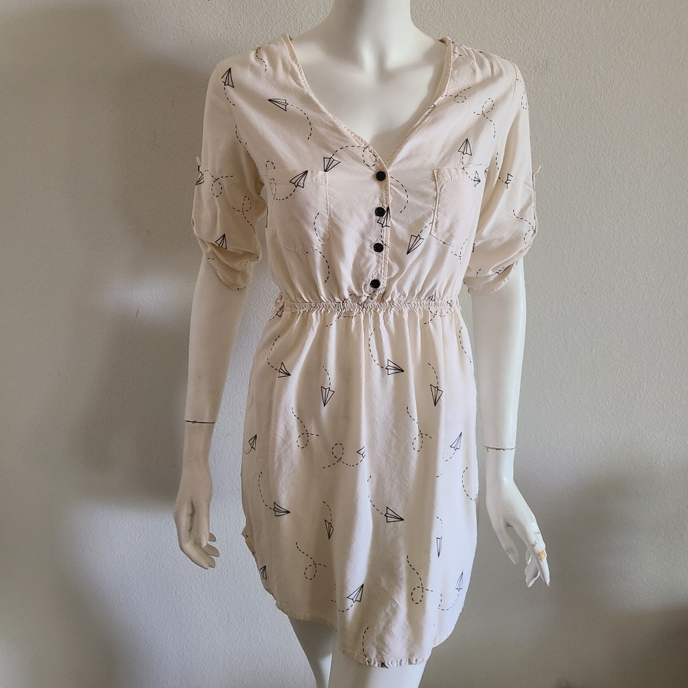 Mimi Chica Cream Long Sleeve Dress with Paper Airplane Accents